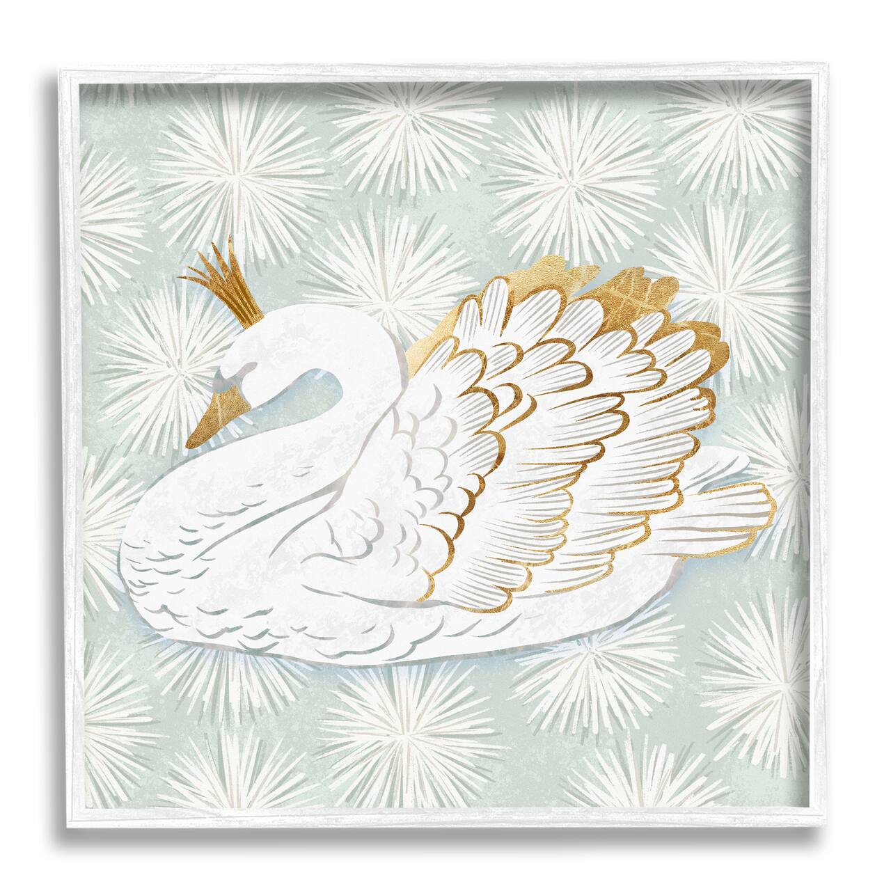 Stupell Industries Winter Holiday Swan Pattern Framed Giclee Art